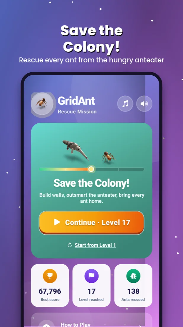GridAnt home screen: Save the Colony